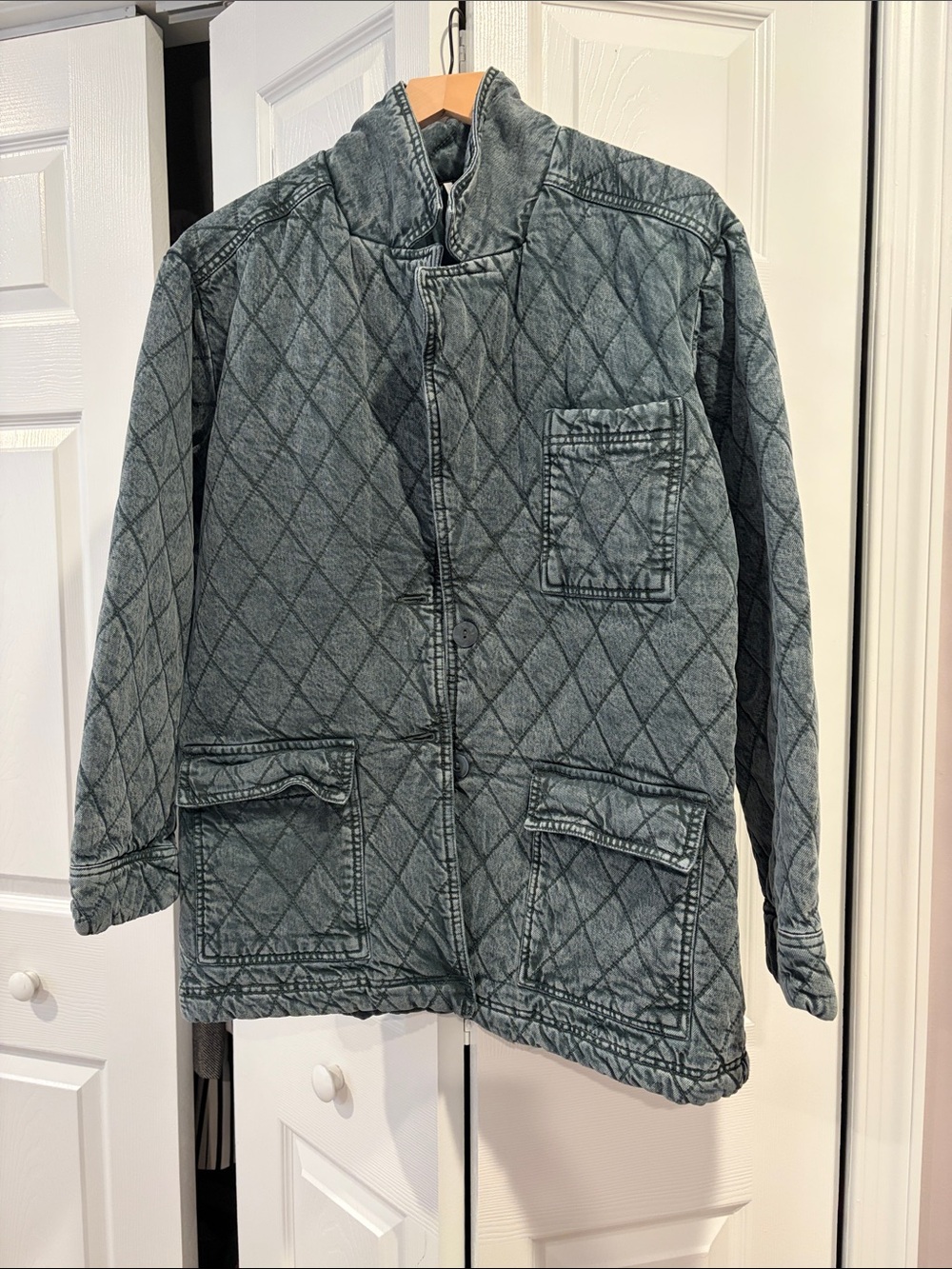 Quilted Teddy Jacket in Washed Teal